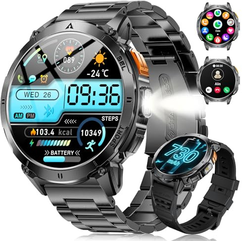LIGE Smartwatch för män med LED-lampa/samtal, 730 mAh batteri för 30 dagars användning Smart Watch 3 ATM vattentät, 1,62 tum HD AMOLED-skärm, 119 sportlägen stegräknare träningsklocka för iOS Android