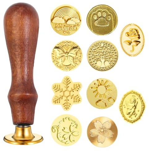 YAZWUR 10 Piezas Set de Sellos de Lacre Clásicos con Mango de Madera, Kit de Sellos de Cera para Invitaciones de Boda, Sobres, Cartas y Regalos