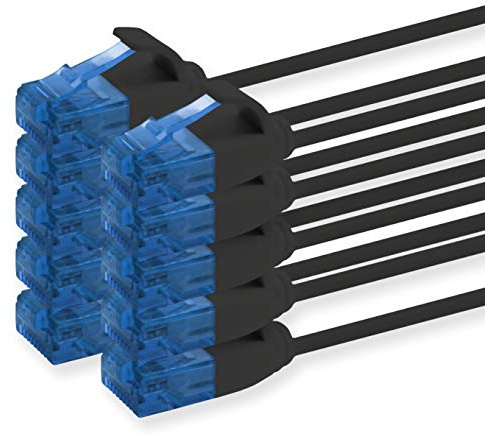 1aTTack.de 660288 Cat6 Cat.6 Kabel Cat Netzwerkkabel 0,5m - Patchkabel Slim Kabel (Kleiner Durchmesser - sehr flexibel) 1000 Mbit/s - 10 Stück - schwarz