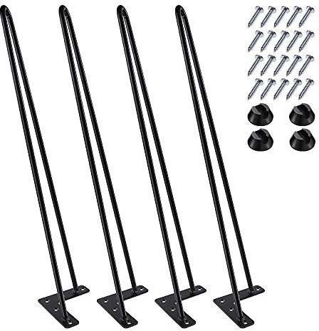 MSOBAIW 22 Inch Hairpin Legs, Heavy Duty Metal Table Legs for Coffee Table, Chair, Bench, Desk, Nightstand, 3/8 Dia Satin Black Two-Rod Mid Century Modern Style