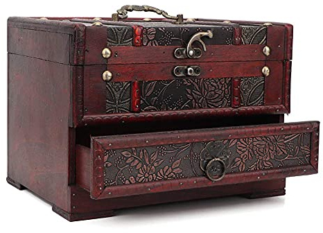 Joyero de Madera, Caja de Almacenamiento de JoyeríA Vintage con Espejo Para Regalo de Mujeres de NiñAs