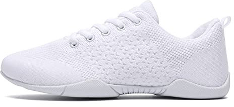 TWDKCHER Youth Cheer Shoes Girls White Cheerleading Shoes Dance Athletic Training Breathable Fabric Dancing Lightweight Competition Comfortable Sport Kids Girls Cheer Sneakers