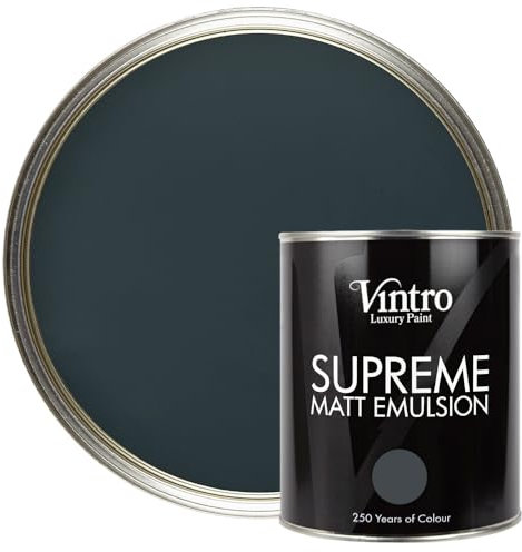 Vintro | Dark Grey | Luxury Matt Emulsion | Smooth Chalky Finish | Multi Surface Paint | for Walls, Ceilings, Wood and Metal | 1L (Dark Grey - Lowry Grey)