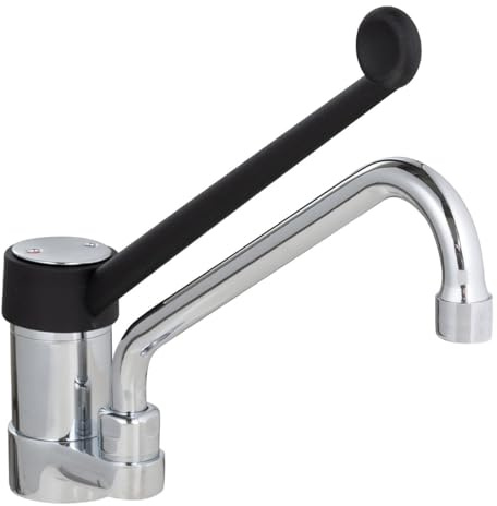 GastroHero Einloch Mischbatterie 1LMBT/E_PROFI | Tischmontage | Profi Armatur | Einhebelmischer | Schwenkhahn | Gastronomie | Kalt- & Warmwasser | Verchromtes Messing | Edelstahlschläuche