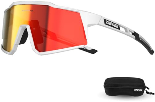 KAPVOE Polarizzati Occhiali Da Ciclismo UV400 Protezione TR90 Sportivi Occhiali Da Sole Donna Uomo Corsa MTB Bicicletta Bici Guida Pesca Golf Running Sport Glasses Rosso Bianco 14