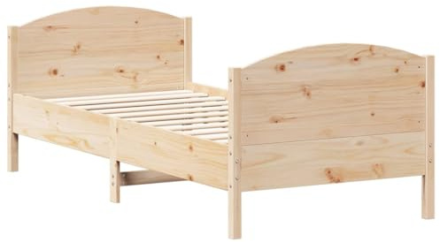 vidaXL Cadre de Lit avec Tête de Lit, Lit Simple avec Sommier à Lattes, Lit Adulte, Meuble de Chambre, Moderne, 90x190 cm Bois de Pin Massif