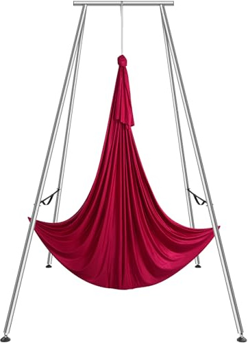 VEVOR Aerial Yoga Hängematte mit Rahmen 6 x 2,6 m, Rot Air Fliegen Swing, Schaukel Hammock 250 kg Max. Tragfähigkeit, inkl. Yoga-Socken & Fußpolster, Anti-Gravity-Übungen