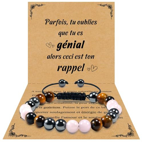 VGWON Bracelet pour Femme, Triple Protection, Perles en Pierre Naturelle 8 mm Oeil de Tigre Bracelet, Pierre de Soude, Quartz Rose, Hématite Bracelets, Cadeau pour Femme St Valentin Bijoux
