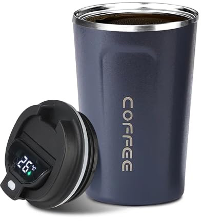 LEYF Taza térmica de acero inoxidable de 380 ml, taza de café para llevar, indicador de temperatura, taza de café inteligente, taza térmica aislada, portátil y apta para viajes, taza térmica