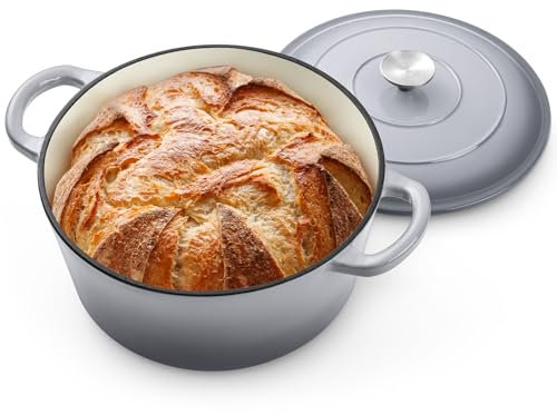 P&P CHEF 5QT Enameled Dutch Oven, Dutch Oven Pot for Bread Baking, Grey