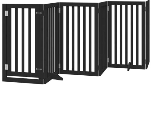 vidaXL Hundgrind med dörr vikbar 6 paneler svart 300 cm poppel, husdjursgrind, hundgrind för trappor, valpgrind för trappor, hundgrind med dörr