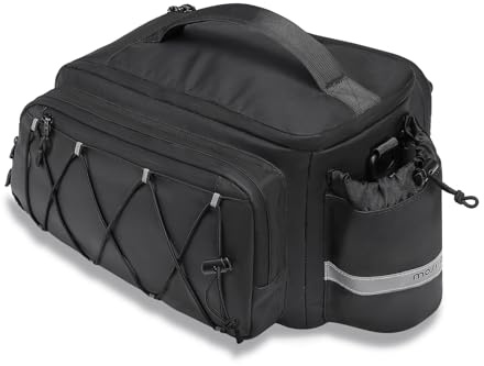 MOSISO Bike Rack Bag, Bike Trunk Handbag Bicycle Rear Seat Saddle Pouch | 10L Waterproof Cycling Storage Luggage Pouch with 2 Side Pockets&Rain Cover&Shoulder Strap for MTB Bicycle E-Bike, Black