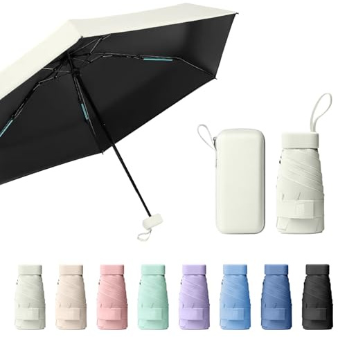 Sykrawki Mini Paraguas Plegable Portátil, Protección UV y Antiviento con Cubierta de Cápsula, Paraguas de Viaje Compacto para Hombres y Mujeres (Blanco)