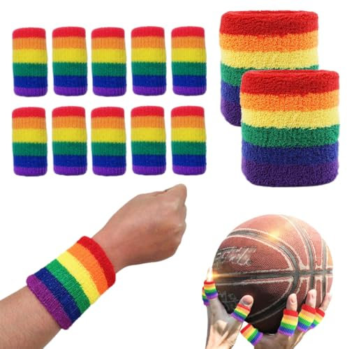 RuiChy Sport Wristband & Finger Protector Sleeve, 2Pcs Wrist Sweatbands and 10Pcs Finger Compression Sleeves Support Arthritis Trigger Thumb Fingers Protector for Basketball Tennis Fitness (Colorful)