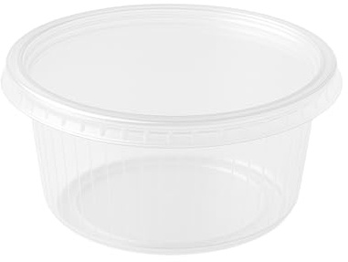 Commerline 250 bicchieri da 250 ml con coperchio, rotondi, contenitori riutilizzabili, in polipropilene, per insalata, per dischi, contenitori di plastica, ciotole riutilizzabili