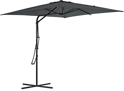 Outsunny Parasol déporté carré 2,5 x 2,5 m, parasol de jardin extérieur protection UV ouvrir et fermer rapidement et facilement base croisée incluse pour balcon patio terrasse gris foncé