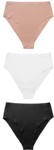 NEXT Femme Culotte échancrée Confortable Taille Haute Effet Invisible, Lot de 3 Noir/Blanc/Nuit/Praline 46