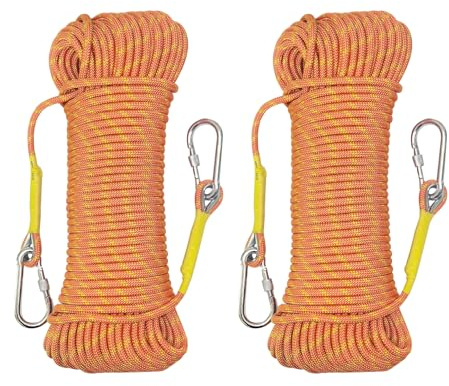 Gangying 2 pièces Corde d'escalade Statique 5m Cordon Accessoire Équipement 8mm Corde d'évacuation avec 2 Mousquetons pour Équipement d'escalade sur Glace Sauvetage Incendie