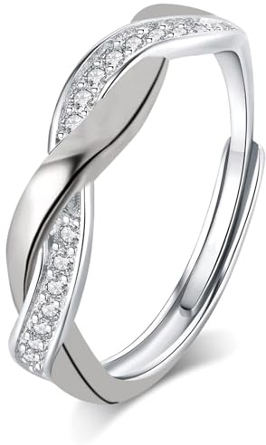 925 Sterling Silver Rings,Adjustable Thumb Rings for Women Girls,Simple Diamond Interwoven Love Couple Sterling Silver Ring,Trendy and Personalized Opening Ring