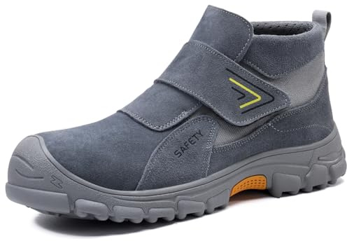 LAoutun Stivali di sicurezza da uomo antiscivolo con certificazione CE, puntale in acciaio, scarpe da lavoro, leggere, resistenti agli spruzzi, scarpe di sicurezza a prova di foratura, stivali da