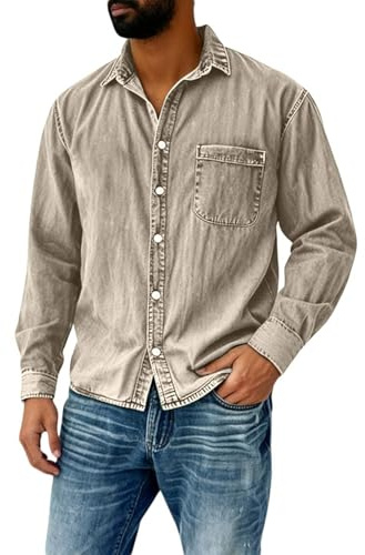Dasongff Camisa Jeans Hombre Camisa Bucheron Hombre Manga Larga Botones Presión Corte Normal Camisas Corduroy Camisas Trabajo Camisetas Shackets para Ciclismo Caza Senderismo