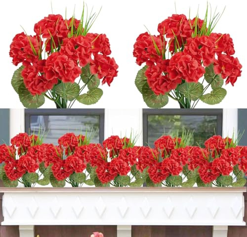 Famibay 8 buntar konstgjorda blommor balkong konstgjorda blommor som äkta konstgjorda pelargoner väderbeständiga balkongväxter utomhus UV-resistent för balkong trädgård fönster inomhus utomhus