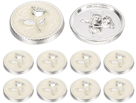 sourcing map 10pcs Metal Shank Button, 15mm/0.59 Vintage Round Tulip Flower Button Decorative Sewing Buttons Elegant for Coat Suit Cardigan Sewing DIY Crafts, Silver White
