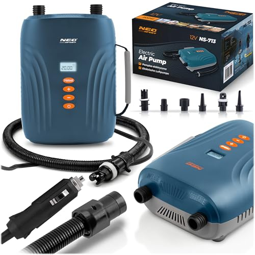 Neo-Sport Pompa ad aria elettrica 12 V per SUP, materasso ad aria e gonfiabile, pompa SUP 20 PSI con doppio motore, arresto automatico, 6 adattatori e funzione deflate