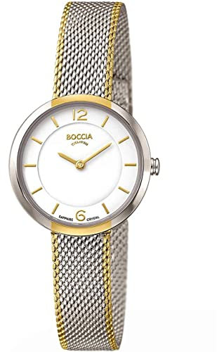 Boccia Damen Analog Quarz Uhr mit Edelstahl Armband 3266-06