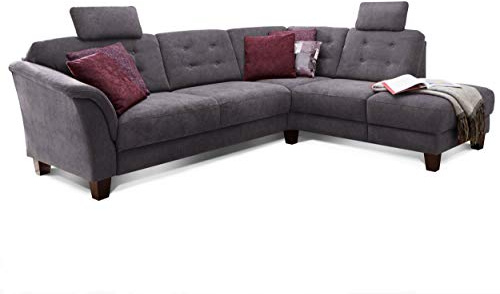 CAVADORE rinconera trond con ottomane Derecho/muelles de sofá en Estilo rústico con 2 reposacabezas y vorziehsitz con Cama Buzón/260 x 89 x 214/tejido Gris