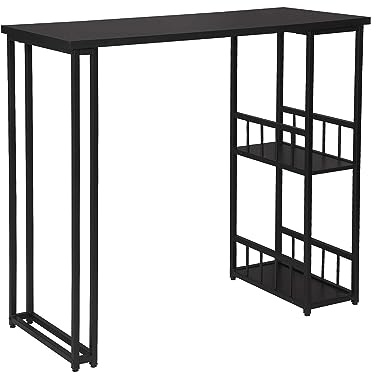 WOLTU Mesa de Bar de Bistro de Comedor con 2 Estantes, Estructura de Metal, MDF, 120x50x105cm (WxDxH) Negro BT25sz