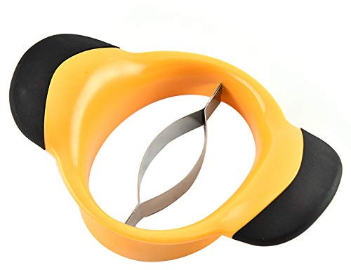 AKAMAS Séparateur de mangue, coupe-mangue en acier inoxydable, avec poignées souples, portable, jaune