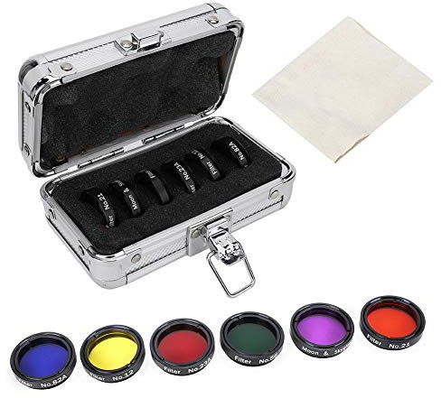 6pcs Teleskop Okular Filter Set, 1,25 Zoll Bunte Astronomie Teleskop Gelb/Orange/Rot/Hellgrün/Blau/Hellpurpur Filter Objektiv Shooting Fotografie Zubehör-Kit mit Aufbewahrungsbox