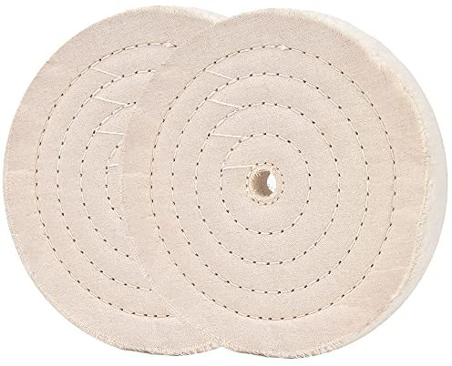 QZATACAEN 200mm (70 Lagen) Spiralgenähte Polierscheibe Spiegelpolierscheibe mit 16mm Bohrung für Tischschleifwerkzeuge 2 Stücke Polierscheiben schwabbelscheibe für schleifbock