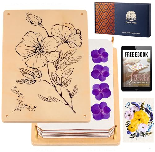 Berstuk Wooden Flower Press for Adults and Teens - Includes Expert Video Tutorials - Large Flower Press Kit 27.5 x 17.5cm - Gift-Ready Packaging Ideal for Arts and Crafts Lovers
