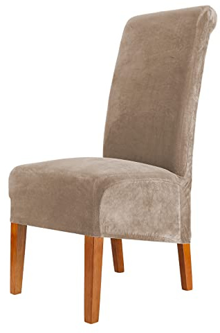 CMAKER Lot de 6 Housses de Chaise de Salle à Manger en Velours Extensible et Lavable en élasthanne pour chaises à Dossier Haut XL - Camel