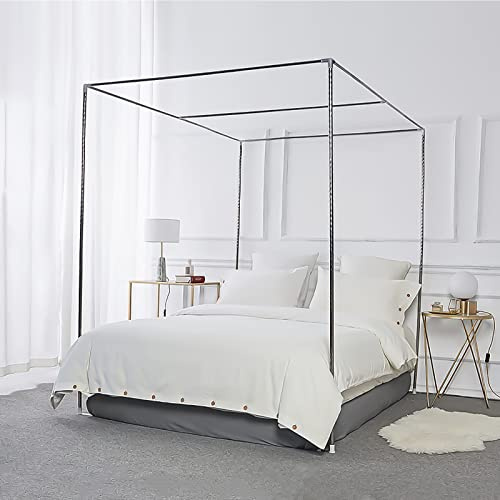 Foreate Cadre de lit à baldaquin en acier inoxydable pour lit double et poteaux de lit, convient pour lit à quatre coins et rideaux anti-moustiques, lit double (argenté)