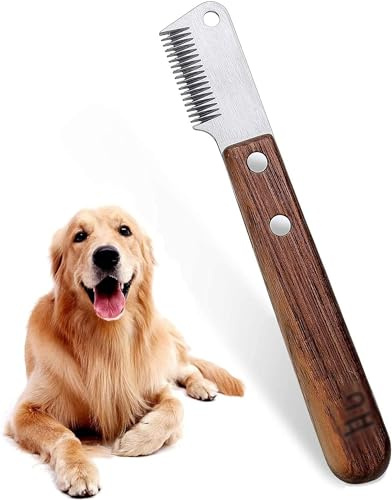 Lushly - Cuchillo de corte para perro, peine de afeitado, para mascotas, herramientas de aseo, suministros para animales de compañía, peine de mango de madera para perros y gatos