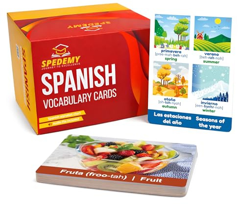 Spanish Vocabulary Cards for Kids & Adults Beginners - 276 Bilingual Study Cards 720 Words with Interactive Web Learning Portal: Native Audio, 4-Step Quizzes, Typing Games - Learning Resource