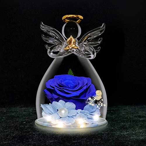 TECHSHARE Geburtstagsgeschenk für Frauen, Ewige Rose im Glas mit LED-Lichtern, Einzigartige Geschenke für Mutter, Freundin oder Ehefrau am Valentinstag, Muttertag, Geburtstag, Weihnachten (Blau)