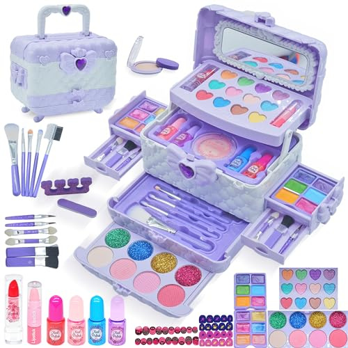 Kids Makeup Sets for Girls - Safe and Washable Kids Makeup, Real Make Up Set for Girls Children Toddler, Little Girl Play Games Toys Presents, Princess Birthday Gifts for 4-12 Year Old(Light Purple)
