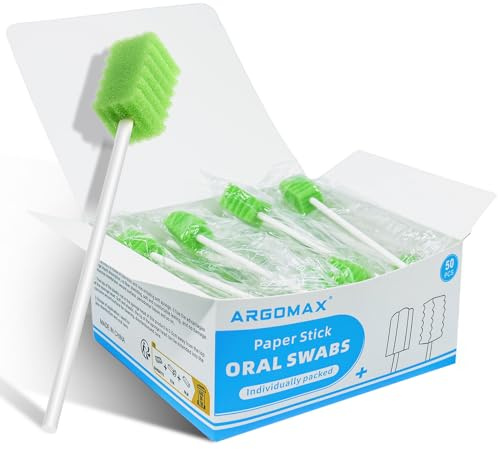 ARGOMAX - Tamponi orali usa e getta, tamponi in spugna dentale sterili non aromatizzati per la pulizia della bocca e delle gengive, forma a dente di sega, verde, 50 pezzi.