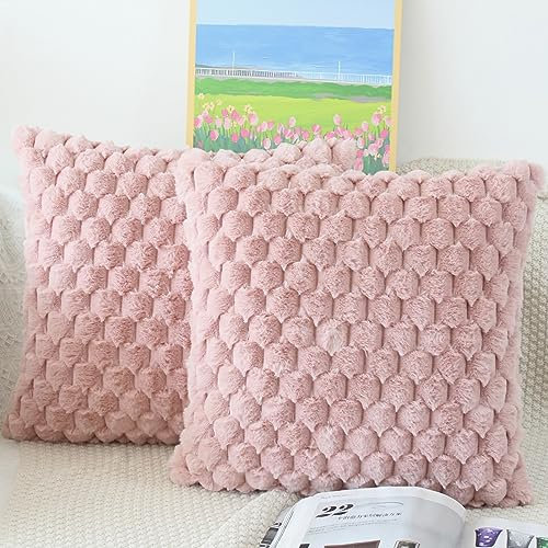NIULAA Flauschig Kissenbezug 45x45 Rosa 2er Set Plüsch Deko Kissenbezüge Weich Gestreift Kissenhülle Luxus Pelz Dekokissen Sofakissen Zierkissen Kuschelig Kissen Bezüge Wohnzimmer Sofa
