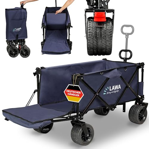 Chariot Pliable avec Hayon et Chariot de Plage Jardin Bleu