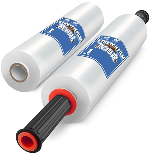TAPEBEAR Film Étirable Transparent Avec Poignée 38cm x 230M Résistance | Industrielle Palette Wrap Pellicule Plastique, Film Rétractable pour Emballage Le Déménagement et L'expédition, Lot de 2