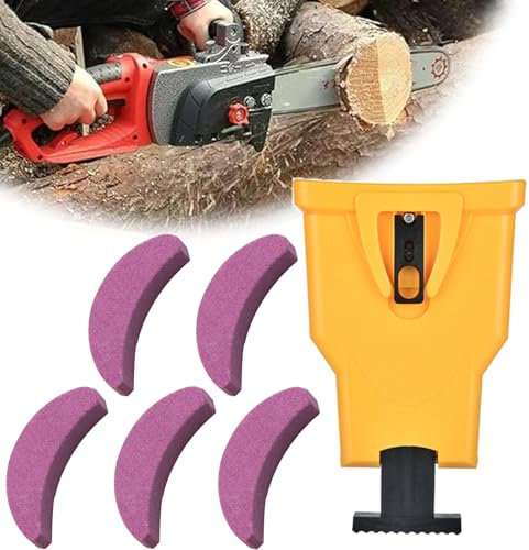 Kettensäge Schärfgerät, Tragbar Kettensäge Schärfgerät Schnell Kettenschärfgerät Sägekettenschärfgerät mit 5 Schleifsteinen Profi Saw Kettenschärfer