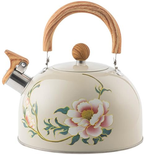 Cndiyald Whistling Tea Kettle, 8 x 8 3L Floral Stovetop Kettle, Whistling Tea Kettle for Stove Top, Stainless Steel Whistling Kettle with Handle, Stovetop Tea Kettle
