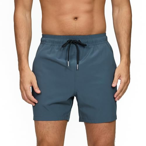 Aisprts Bermudashorts för män blå med fickor med dragkedja, andningsbara, snabbtorkande och vattenavvisande badkläder för män, M