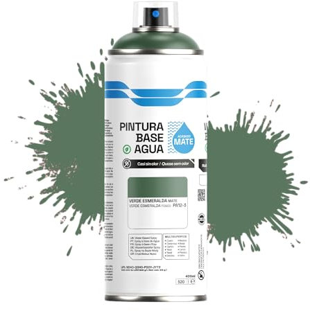 Etrexonline Pintura Spray Ecológica 400ml - Base Agua, Sin Olor - Para Muebles, Metal, Plástico y Madera - Colores Vivos y Permanentes, Cobertura Uniforme - Verde Esmeralda Mate, 1 unidad