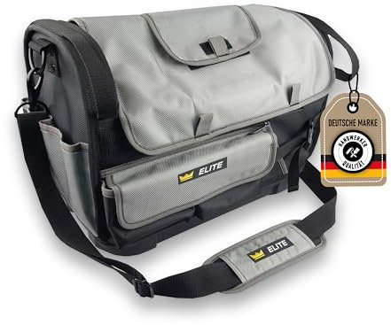 ELITE Werkzeugtasche – Strapazierfähige Tasche mit Anti-Rutsch-Griff, wasserfester Bodenwanne, gepolstertem Schultergurt und großer Öffnung für schnelle Werkzeugaufbewahrung